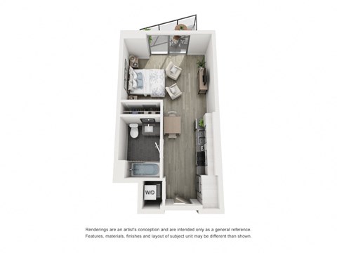 Floor plan for studio, 1 bath, 505 sqft